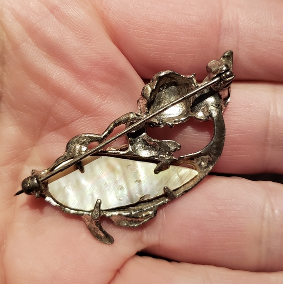 Vintage Pixie Elf Mermaid Silver Abalone mother of pearl pins lot - Picture 12 of 16